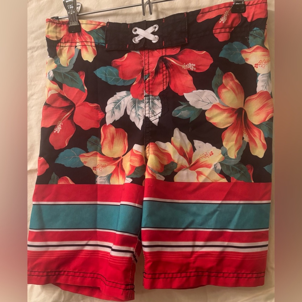 Cherokee Kids Swim Trunks - Floral Red and Black
